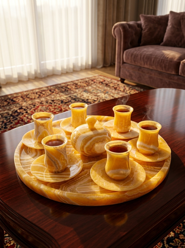 ست چای خوری سنگ مرمر عسلی ماروک طرح کلاسیک
