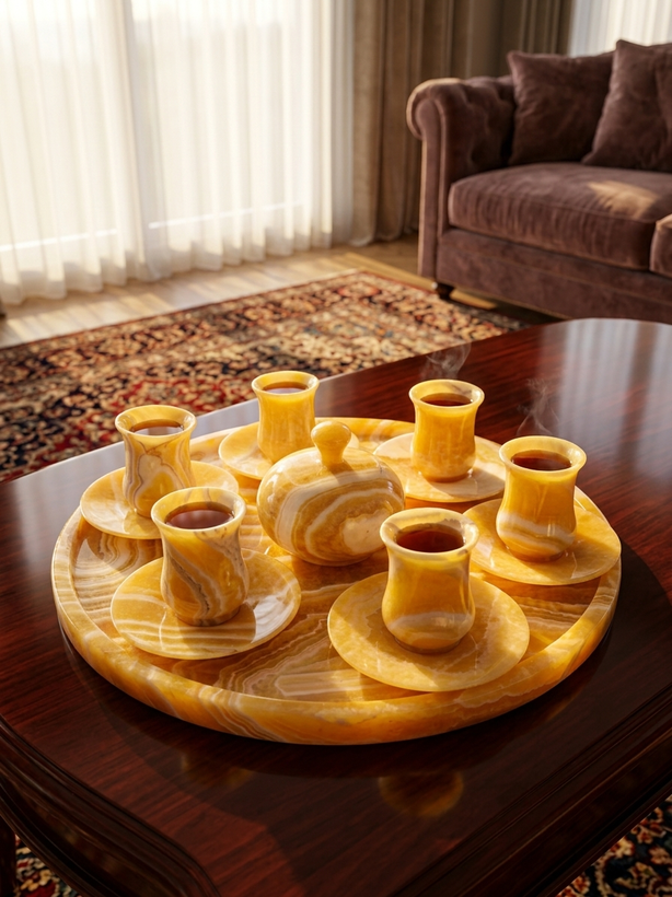 ست چای خوری سنگ مرمر عسلی ماروک طرح کلاسیک