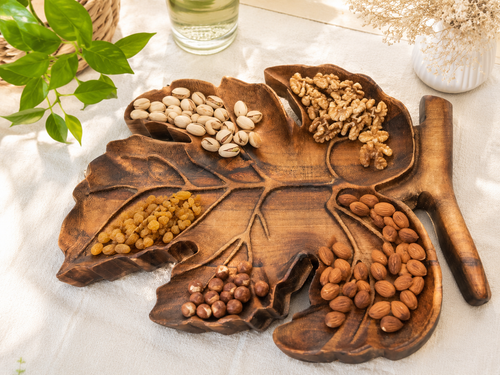 ظرف اردوخوری چوبی طرح برگ انجیر ماروک | ظرف پذیرایی