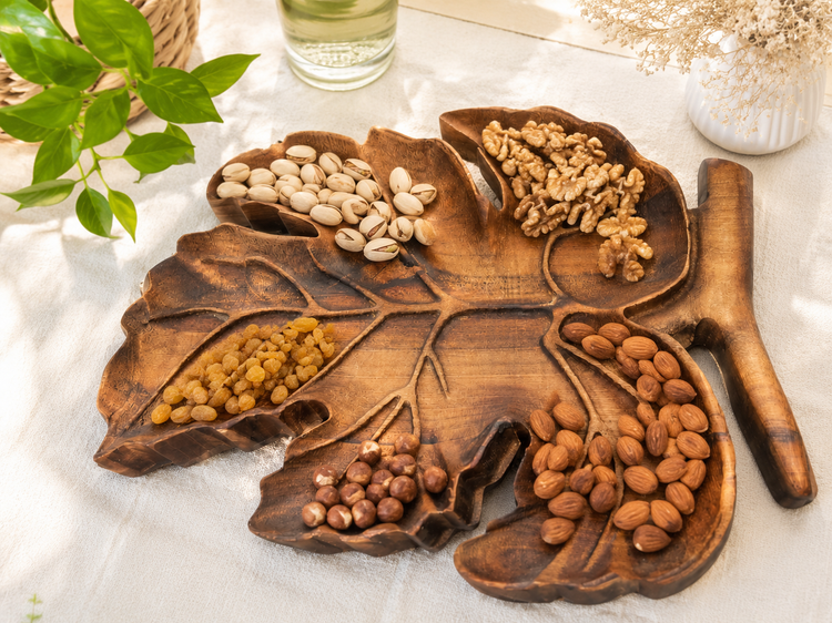 ظرف اردوخوری چوبی طرح برگ انجیر ماروک | ظرف پذیرایی