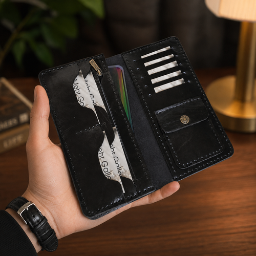 کیف پول کتی چرم گاوی دستدوز ماروک