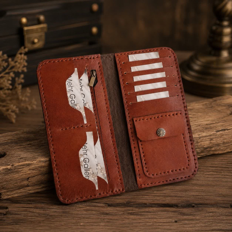کیف پول کتی مردانه چرم طبیعی گاوی دستدوز ماروک