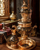 سرویس سماور مسی ۵ تکه، ست کامل دکوری قلمزنی