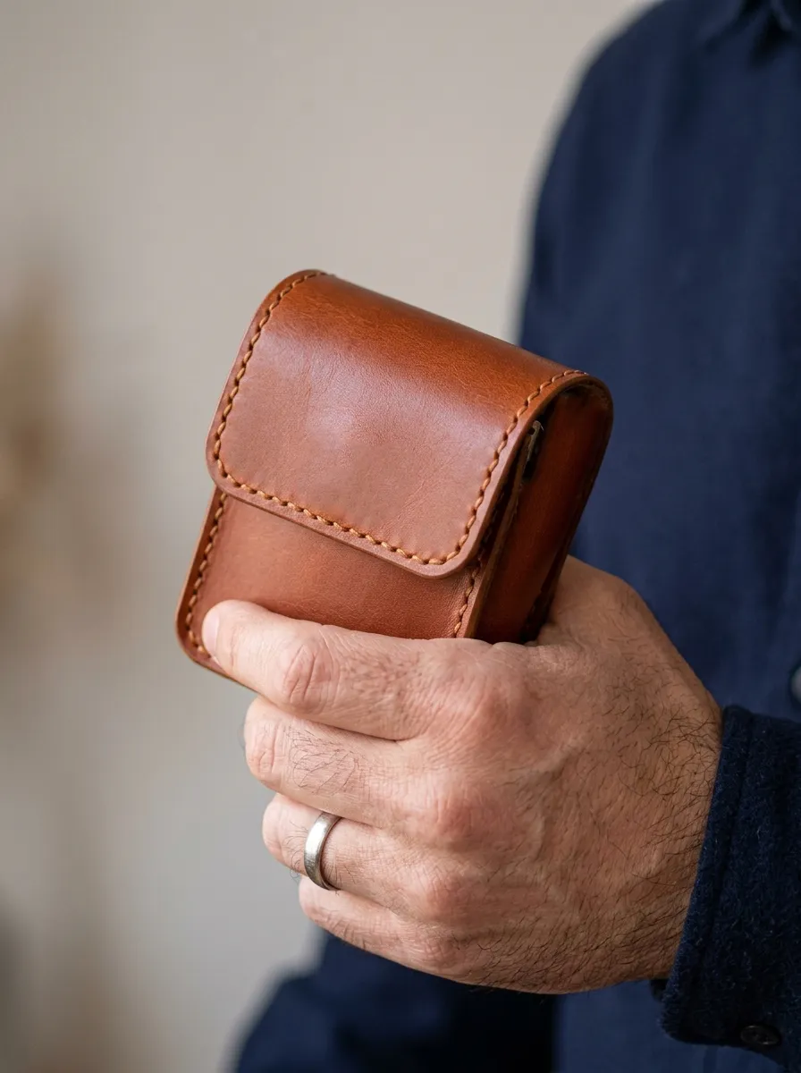 کیف سیگار و فندک چرم طبیعی (دست‌دوز گاوی) ماروک