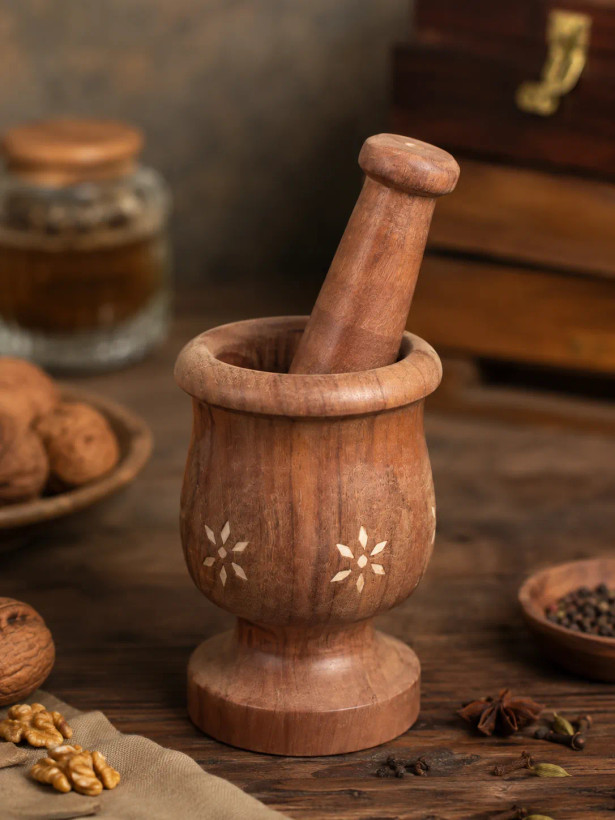هاون چوبی گردو دست ساز طرح سنتی ماروک