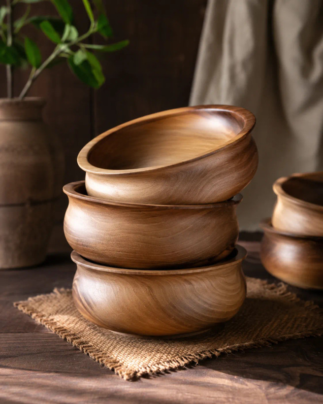 کاسه چوبی گردو خراطی شده ماروک