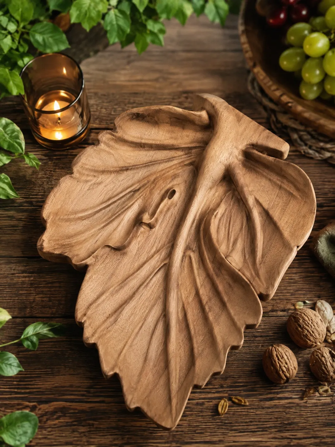 ظرف اردوخوری چوبی طرح برگ انجیر ماروک | ظرف پذیرایی